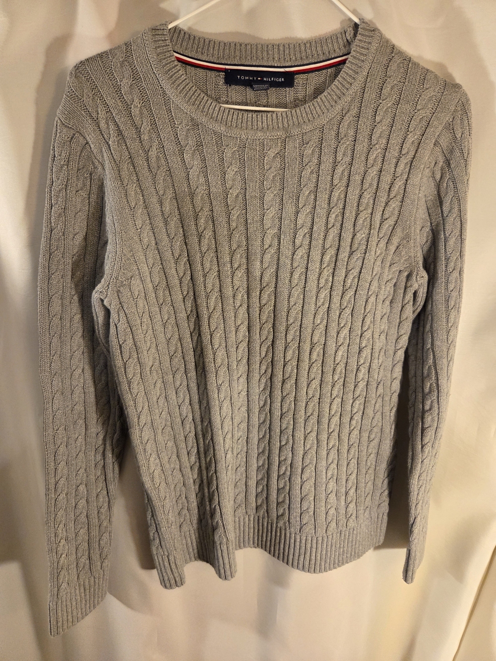 Tommy Hilfiger Light Gray Cable-Knit Crewneck